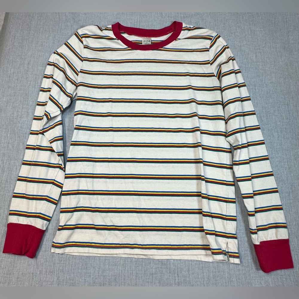 Zine Clothing Multicolor Striped Tee with Red Collar